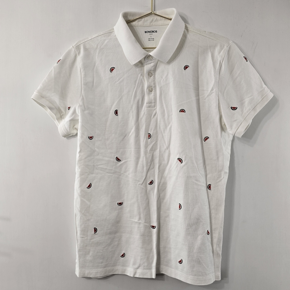Bonobos Watermelon Fruit Slice Embroidery Embroidered Slim Fit Polo Shirt Size L